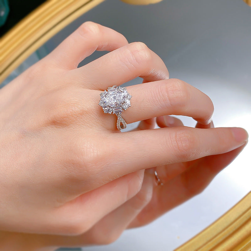Urqanyu S925 silver daily simple versatile oval cubic zirconia ring 7*9