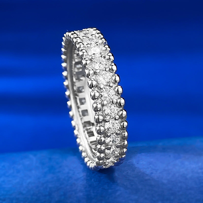 Urqanyu 925 silver simple narrow version single row diamond starry bead edge row cubic zirconia ring
