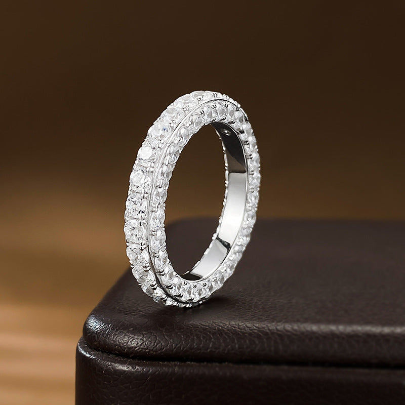 Urqanyu S925 silver fashion personality three-sided cubic zirconia full diamond single row ring