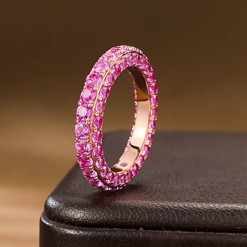 Urqanyu S925 silver fashion personality three-sided cubic zirconia full diamond single row ring