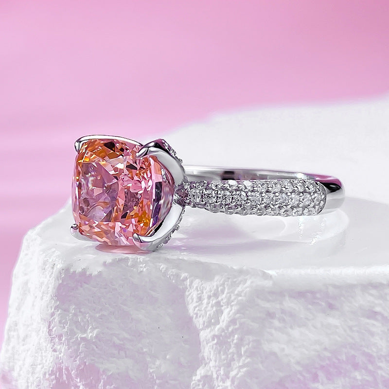 Urqanyu S925 silver padparadscha pink flower bud gentle cubic zirconia ring