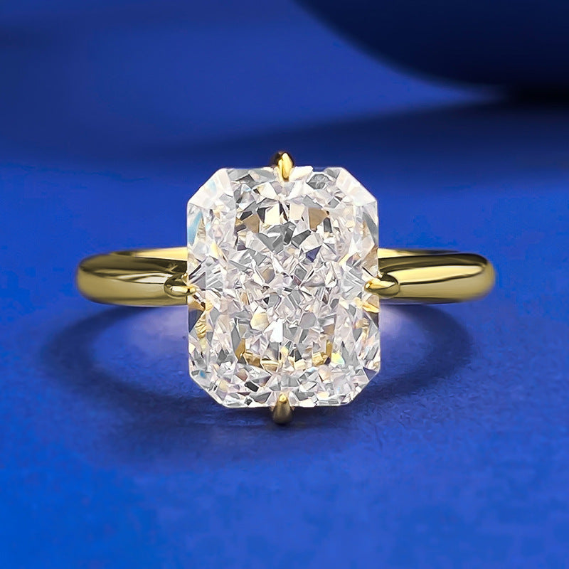 Urqanyu S925 silver gold-plated white ice flower cut cubic zirconia ring 8*10