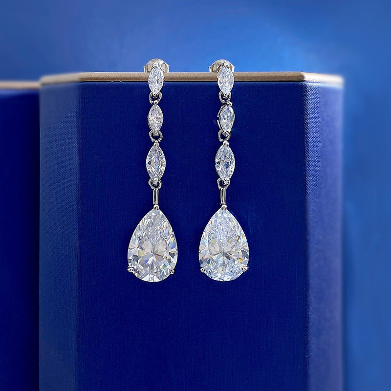 Urqanyu S925 silver European and American ins style water drop 10*15 earrings full diamond cubic zirconia earrings