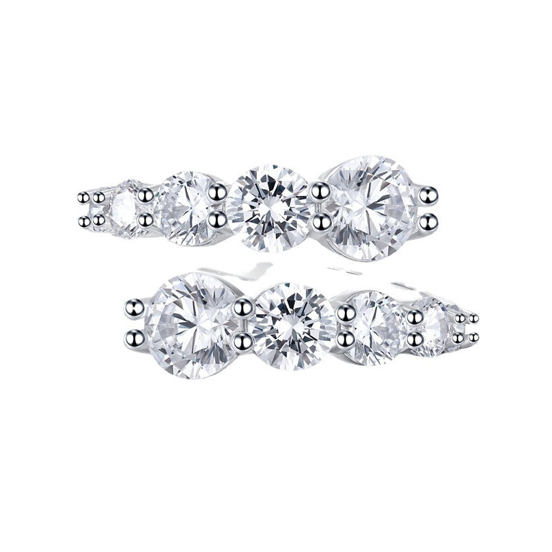 Urqanyu S925 silver open round diamond ring all-match cubic zirconia ring 6.5mm