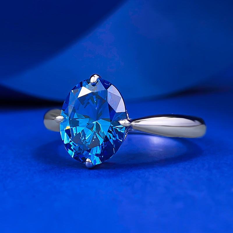 Urqanyu S925 silver simulated royal blue oval cubic zirconia ring