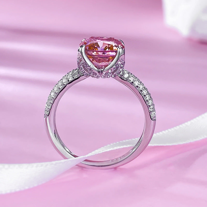 Urqanyu S925 silver padparadscha pink flower bud gentle cubic zirconia ring