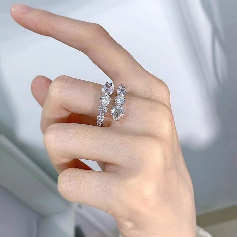 Urqanyu S925 silver open round diamond ring all-match cubic zirconia ring 6.5mm