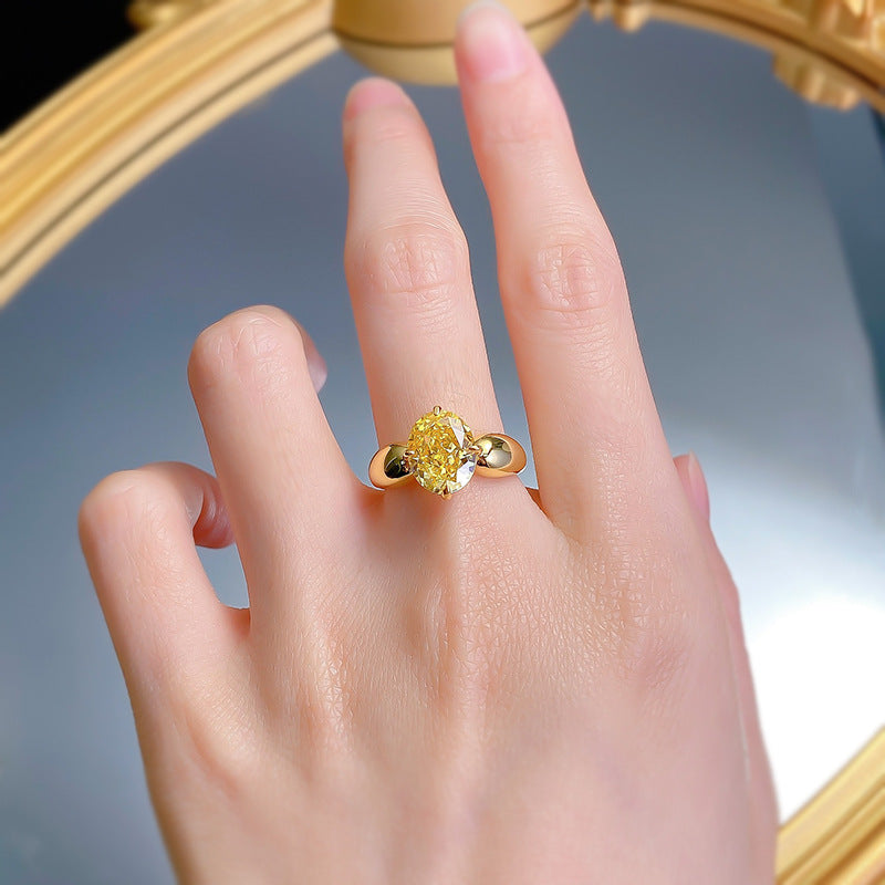 Urqanyu S925 silver ice flower cut yellow diamond cubic zirconia ring 8*10