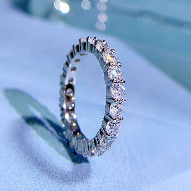 Urqanyu S925 silver fashion 3mm full diamond cubic zirconia ring