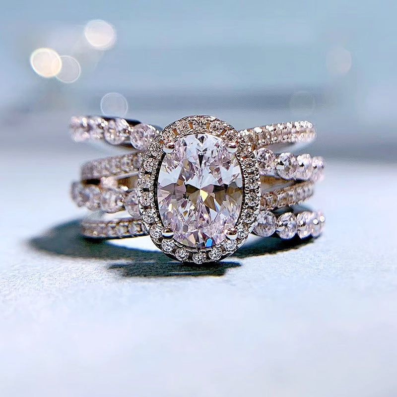 Urqanyu S925 silver micro-diamond oval cubic zirconia ring 6*8mm