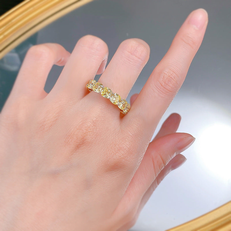 Urqanyu S925 silver fat square 5mm yellow diamond row diamond cubic zirconia stacking ring