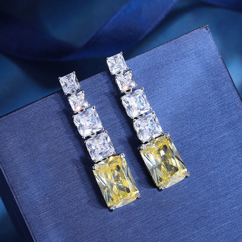 Urqanyu copper-based gold-plated fashion colored gemstone simulated aquamarine yellow diamond cubic zirconia pendant earrings 10mm