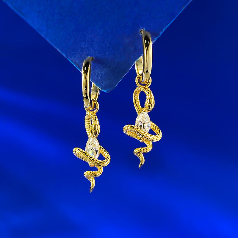Urqanyu S925 silver snake wrapped horse eye diamond retro cubic zirconia earrings