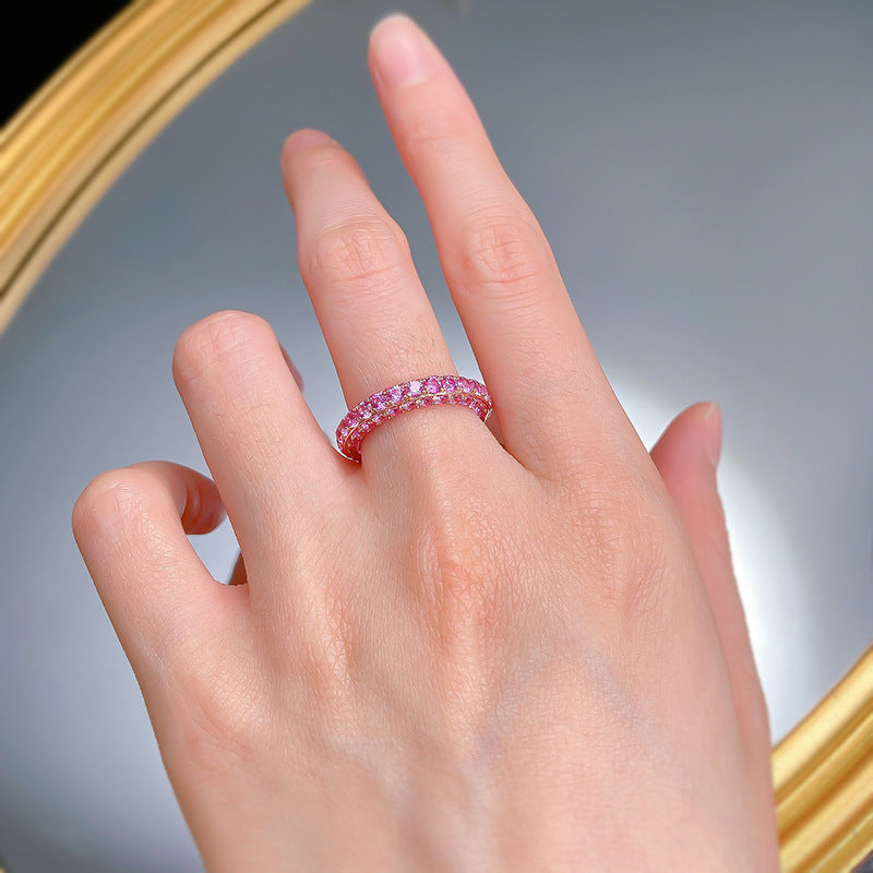 Urqanyu S925 silver fashion personality three-sided cubic zirconia full diamond single row ring