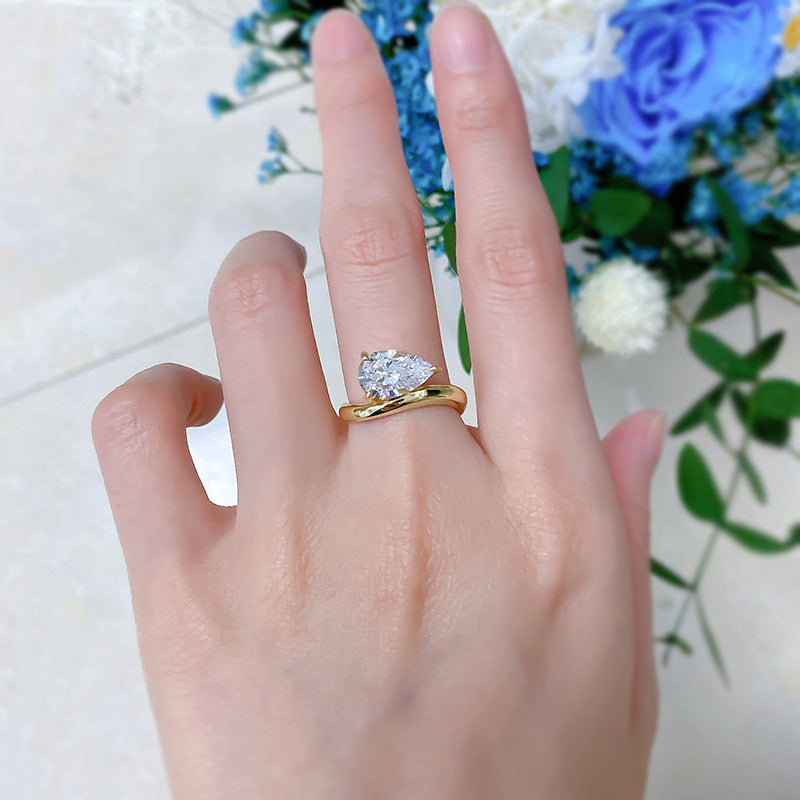 Urqanyu S925 silver fashion water drop cubic zirconia diamond ring 7*11