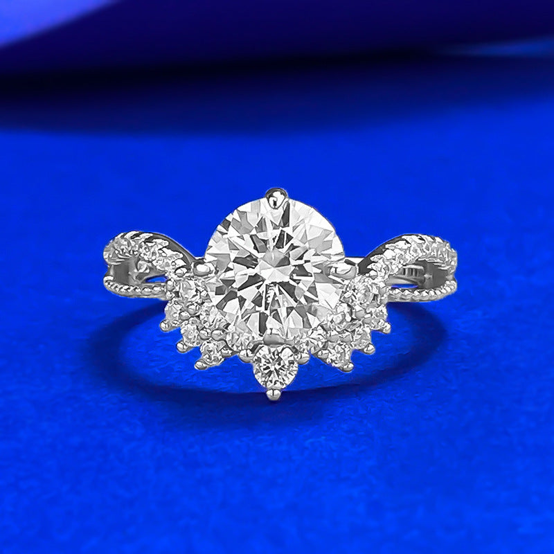 Urqanyu 925 silver crown V-shaped cubic zirconia round ring 7.5mm