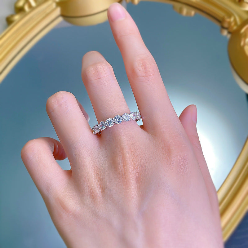 Urqanyu S925 silver row fashion full diamond cubic zirconia ring 4mm