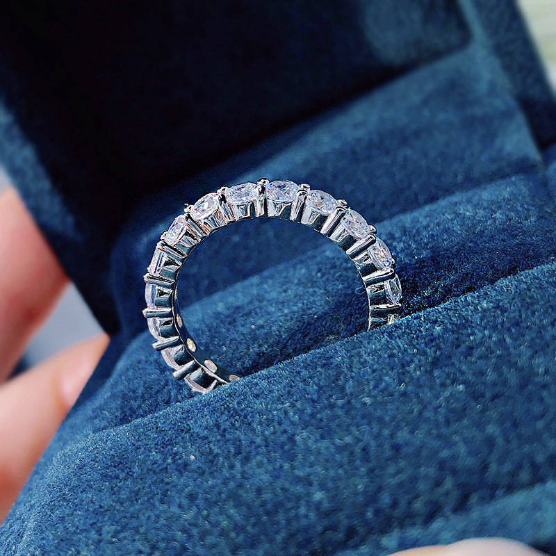 Urqanyu S925 silver fashion 3mm full diamond cubic zirconia ring