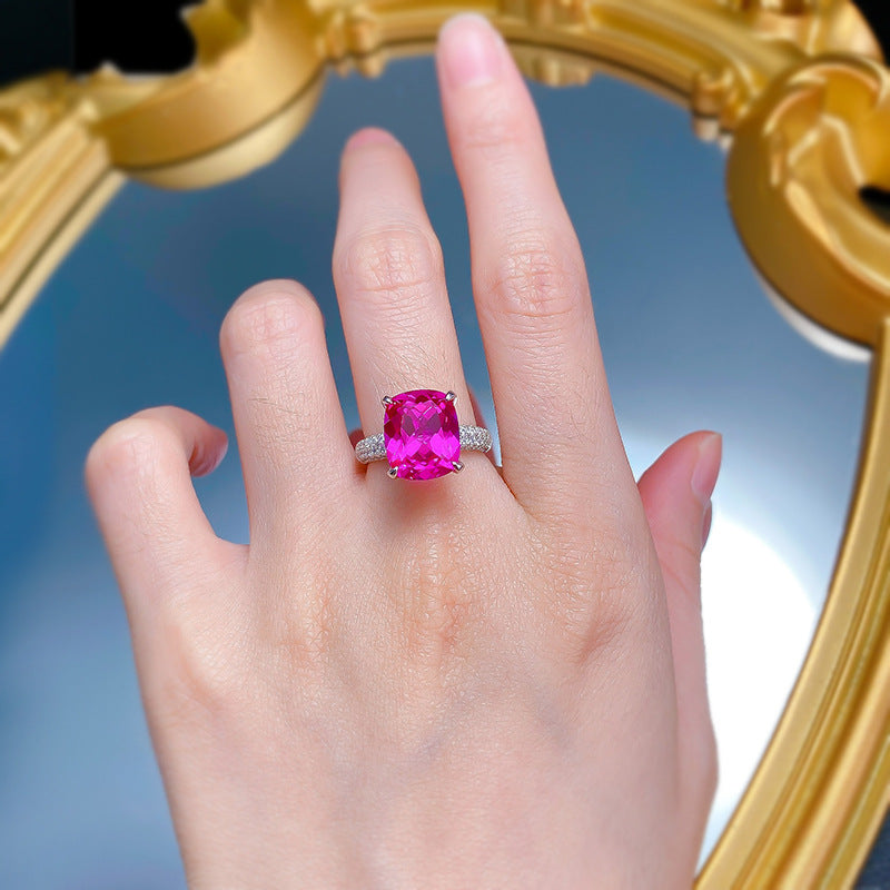 Urqanyu S925 silver luxury rupee large diamond ring cubic zirconia ring