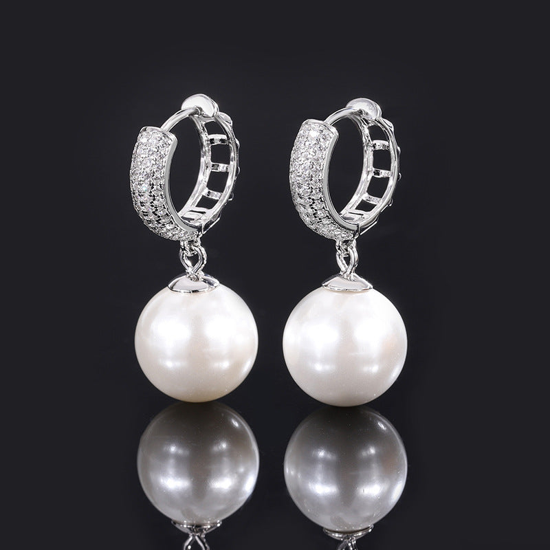 Urqanyu S925 silver inlaid mother-of-pearl vintage cubic zirconia pendant earrings 12mm