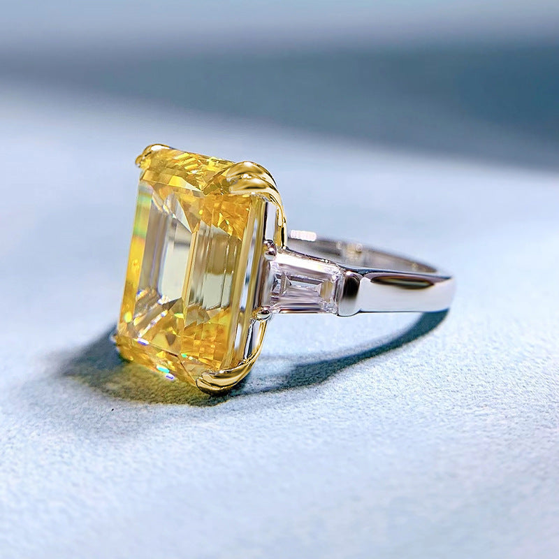 Urqanyu S925 silver luxury yellow diamond cubic zirconia ring 11*15mm