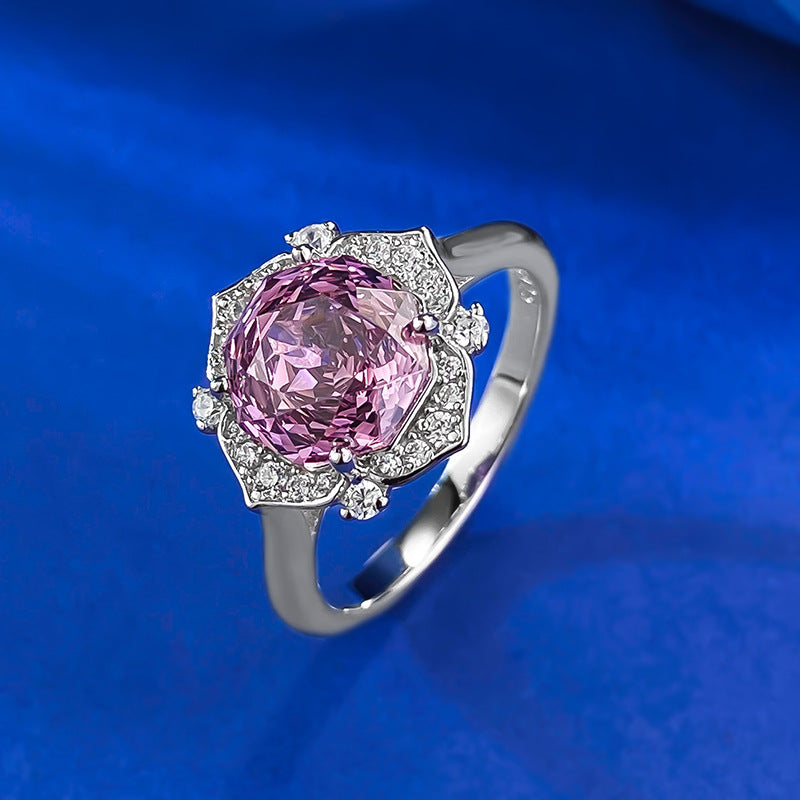 Urqanyu S925 silver millennium rose cut purple diamond cubic zirconia ring 8*8