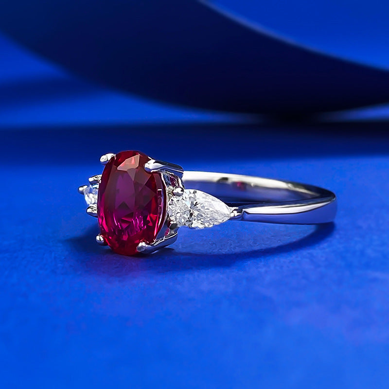 Urqanyu S925 silver fashion simulation pigeon blood red oval red corundum cubic zirconia ring 6*8