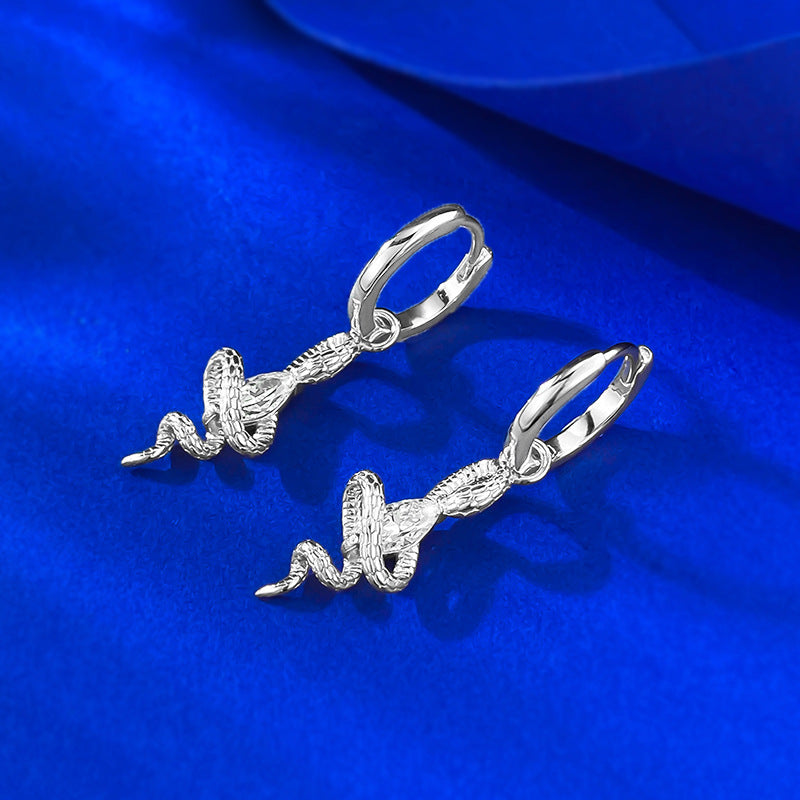 Urqanyu S925 silver snake wrapped horse eye diamond retro cubic zirconia earrings