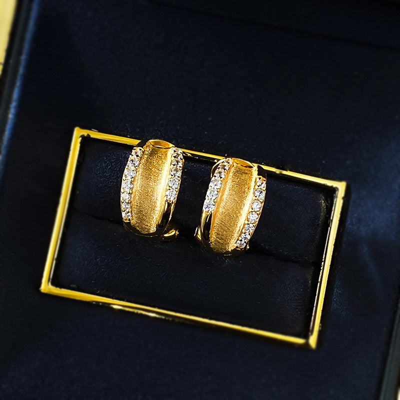 Urqanyu S925 silver plated real gold brushed frosted craft fashionable all-match cubic zirconia earrings