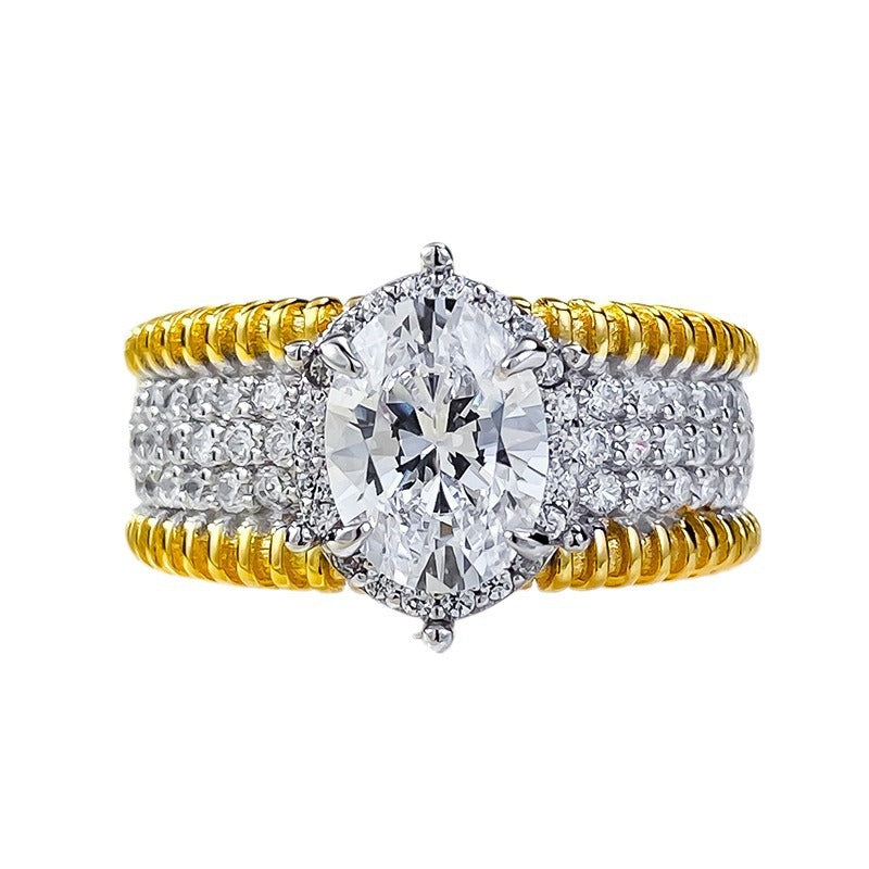 Urqanyu S925 silver oval gilded wealth-making high-end fashion cubic zirconia ring 6*8