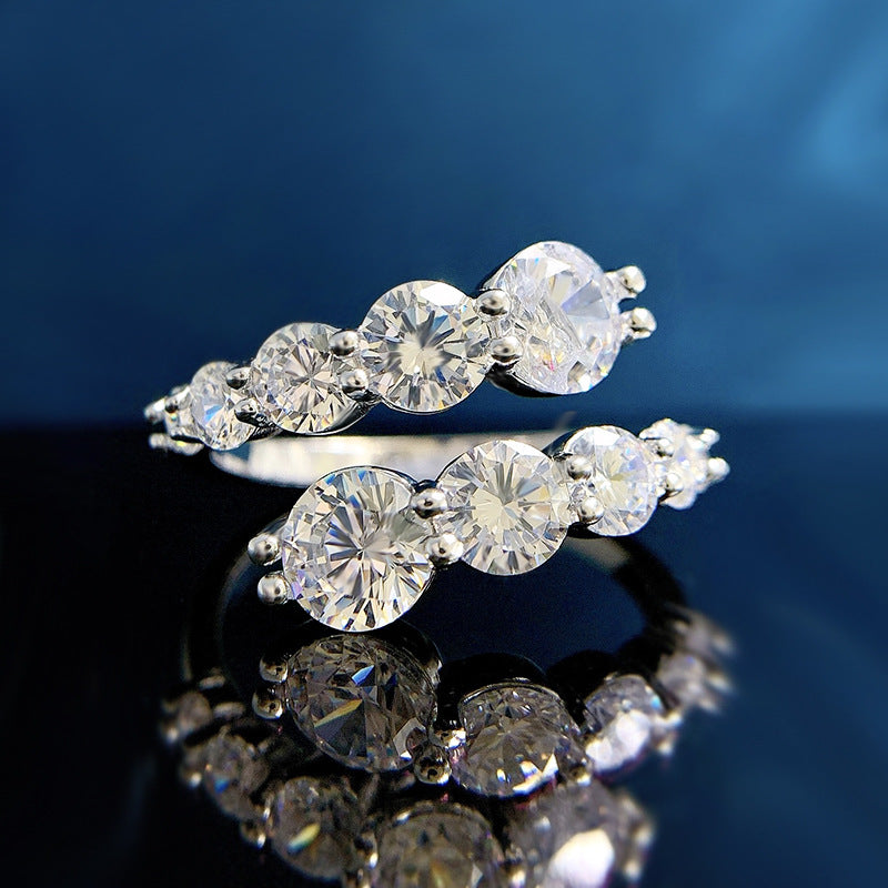 Urqanyu S925 silver open round diamond ring all-match cubic zirconia ring 6.5mm