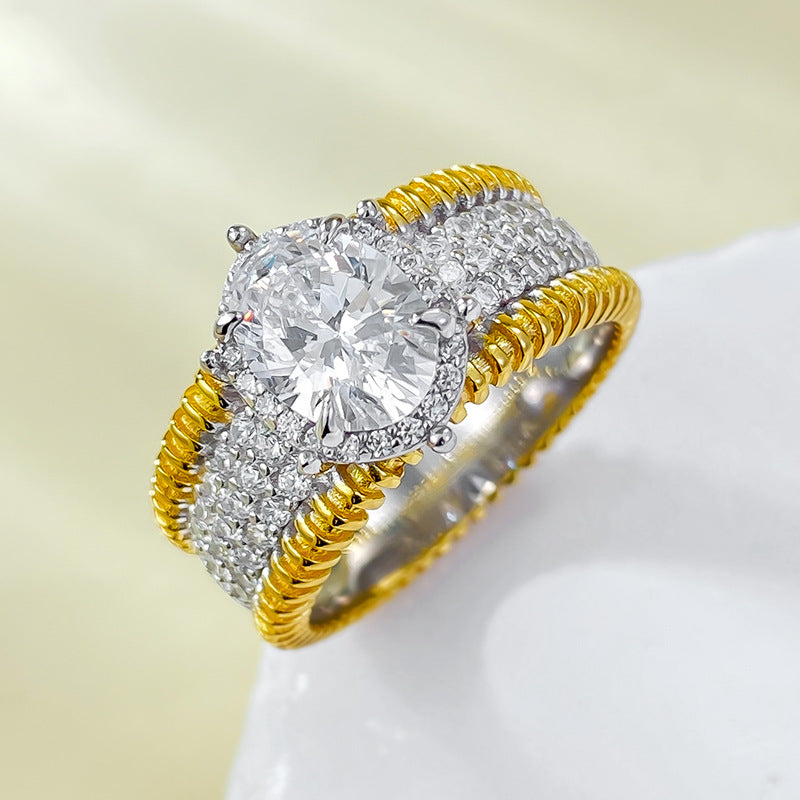 Urqanyu S925 silver oval gilded wealth-making high-end fashion cubic zirconia ring 6*8