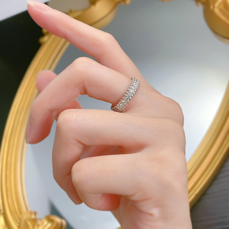 Urqanyu 925 silver simple narrow version single row diamond starry bead edge row cubic zirconia ring