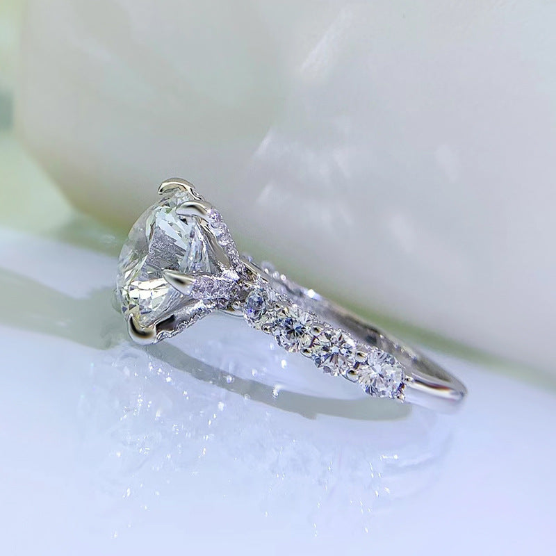 Urqanyu S925 silver 5 carat firework cut aurora six-claw cubic zirconia ring