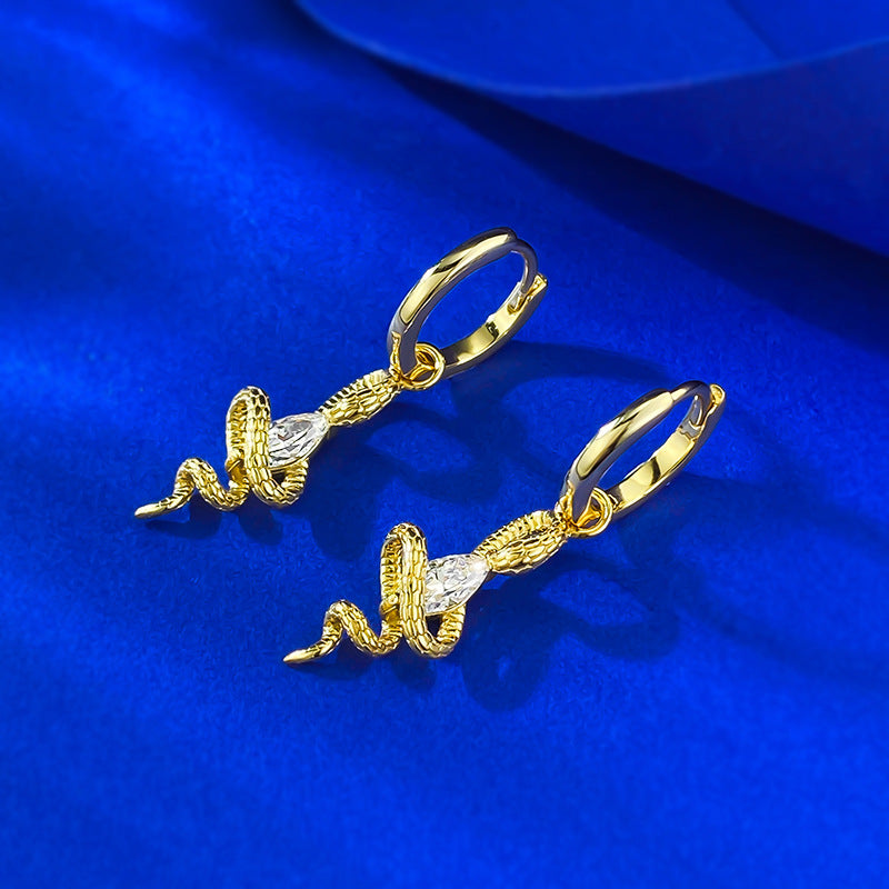Urqanyu S925 silver snake wrapped horse eye diamond retro cubic zirconia earrings