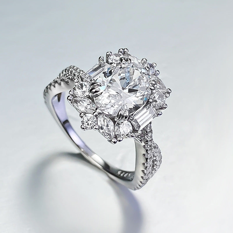 Urqanyu S925 silver daily simple versatile oval cubic zirconia ring 7*9