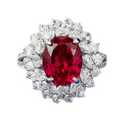 Urqanyu S925 silver pigeon blood red simulated diamond oval ring group inlaid flower cluster cubic zirconia wedding ring 8*10