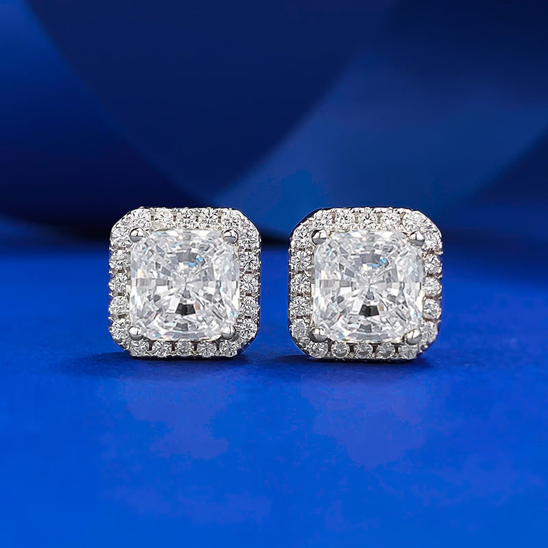 Urqanyu S925 silver simple 7mm ice flower cut all-match cubic zirconia earrings