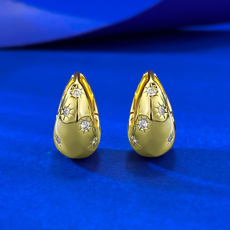Urqanyu s925 silver gold-plated eight-pointed star fashionable all-match cubic zirconia earrings