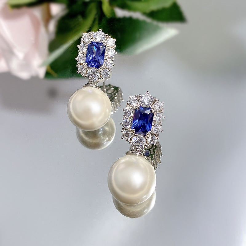 Urqanyu S925 silver 12mm pearl fashionable all-match cubic zirconia earrings