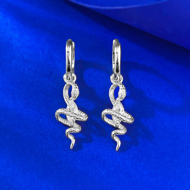 Urqanyu S925 silver snake wrapped horse eye diamond retro cubic zirconia earrings
