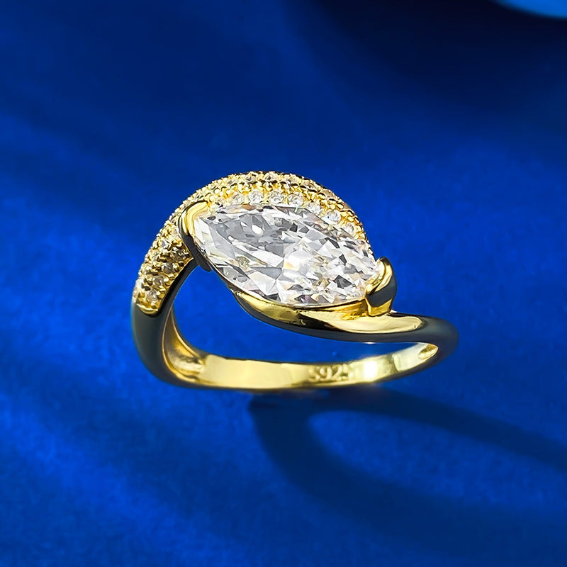 Urqanyu 925 silver horse eye cubic zirconia diamond ring 6*12