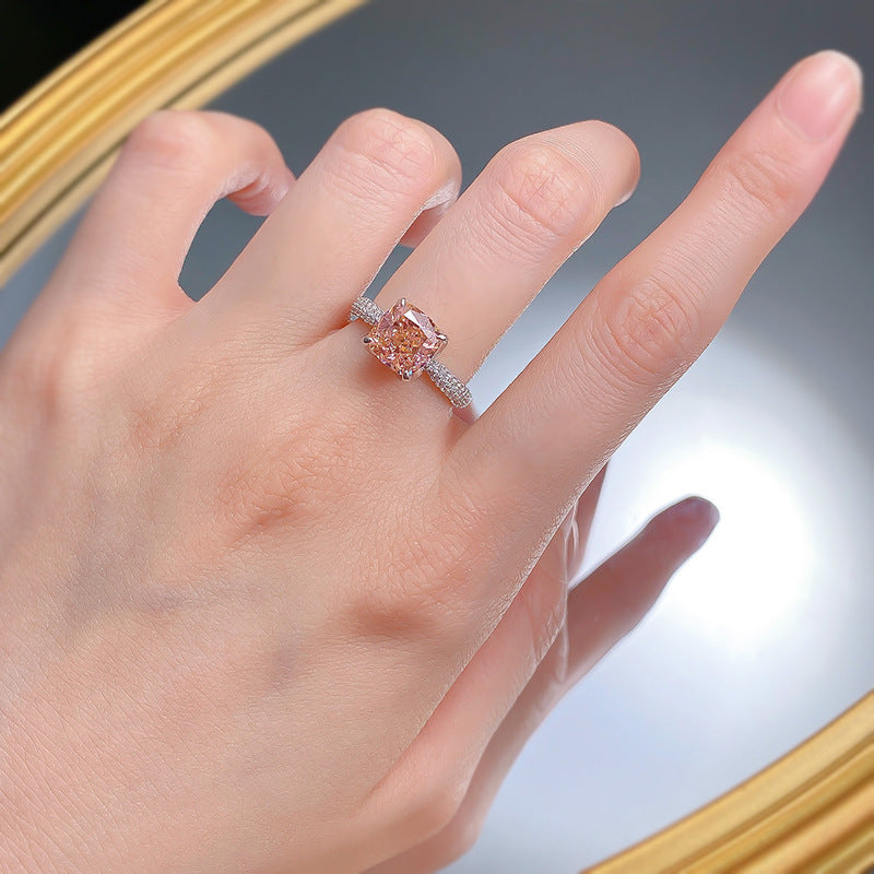 Urqanyu S925 silver padparadscha pink flower bud gentle cubic zirconia ring