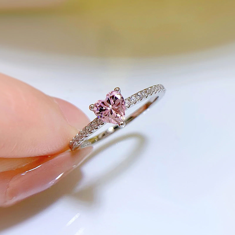Urqanyu S925 silver fashionable pink love small diamond cubic zirconia ring 5m