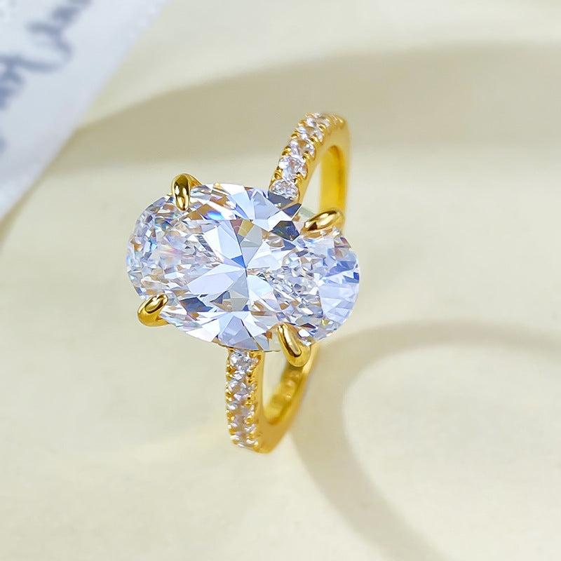 Urqanyu S925 silver gold-plated simulated diamond oval radiant cubic zirconia stone bottom cutting ring 8*12