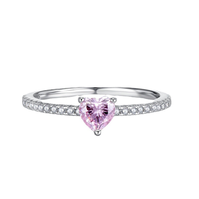 Urqanyu S925 silver fashionable pink love small diamond cubic zirconia ring 5m