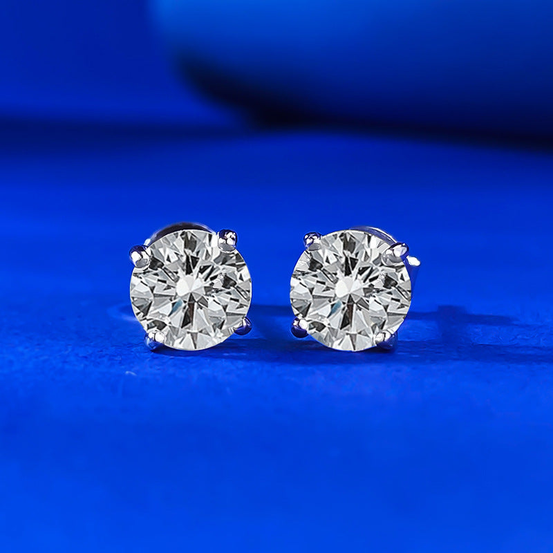 Urqanyu S925 silver one carat classic round cut simulation diamond fashionable all-match cubic zirconia earrings