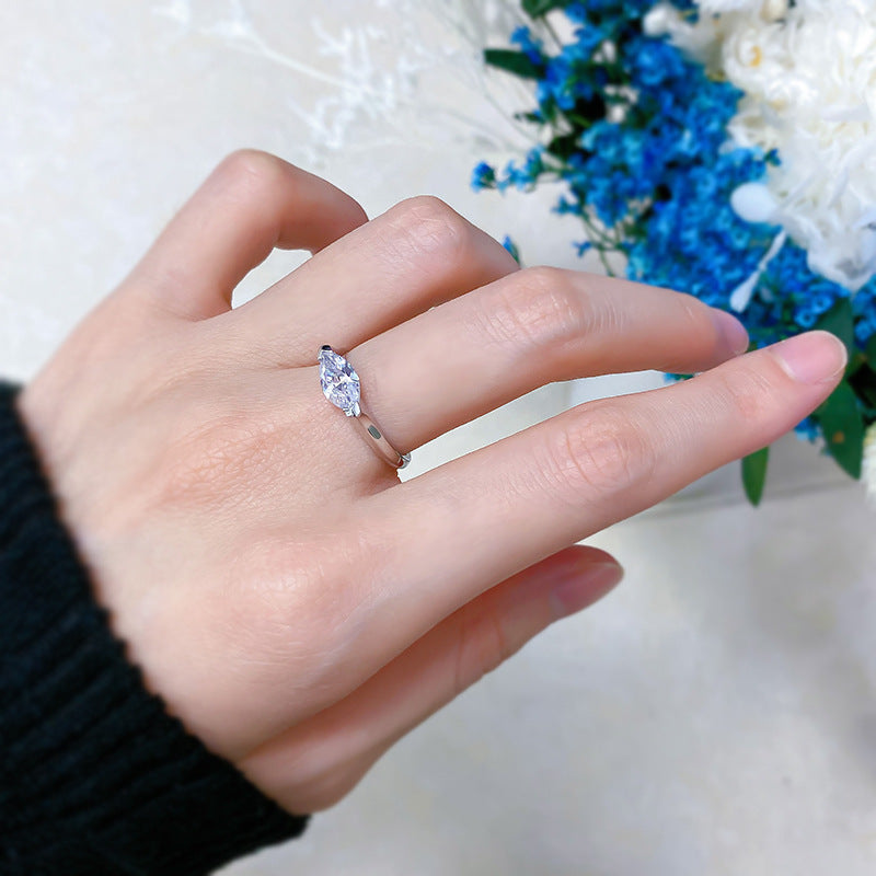 Urqanyu simple horse eye diamond ring S925 silver diamond cubic zirconia couple ring 5*10