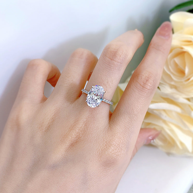 Urqanyu 925 silver simulated diamond oval radiant cubic zirconia stone bottom cutting ring8*12