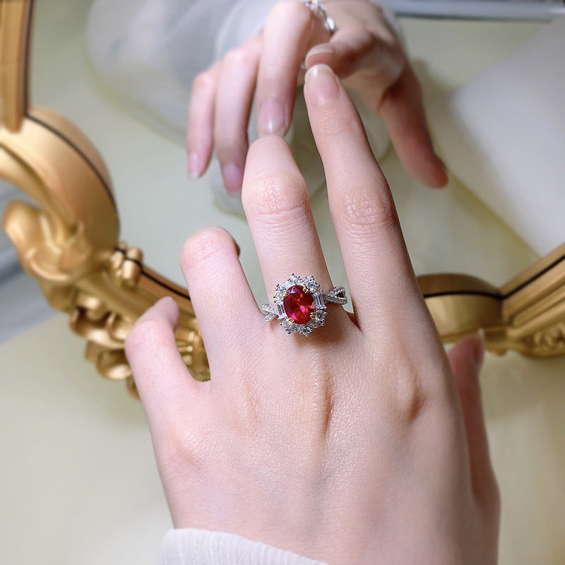 Urqanyu 925 silver pigeon egg oval luxury surround cubic zirconia ring 7*9
